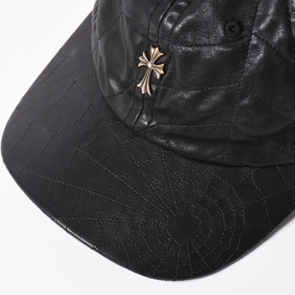 New and unused CHROME HEARTS CH Cross Spider Web Leather Cap Hat Sheepskin Leather Silver 925 Black Used 4a004021