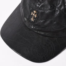 画像をギャラリービューアに読み込む, 新品未使用 CHROME HEARTS クロムハーツ CHクロス スパイダーウェブ レザーキャップ 帽子 シープスキン レザー シルバー925 ブラック 中古 4a004021