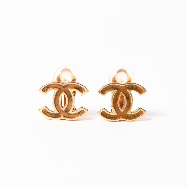 極美品 CHANEL シャネル ココマーク イヤリング 重量約5.89g 05A刻印 ゴールド ブラウン メタル GP 両耳用 中古 4a003129