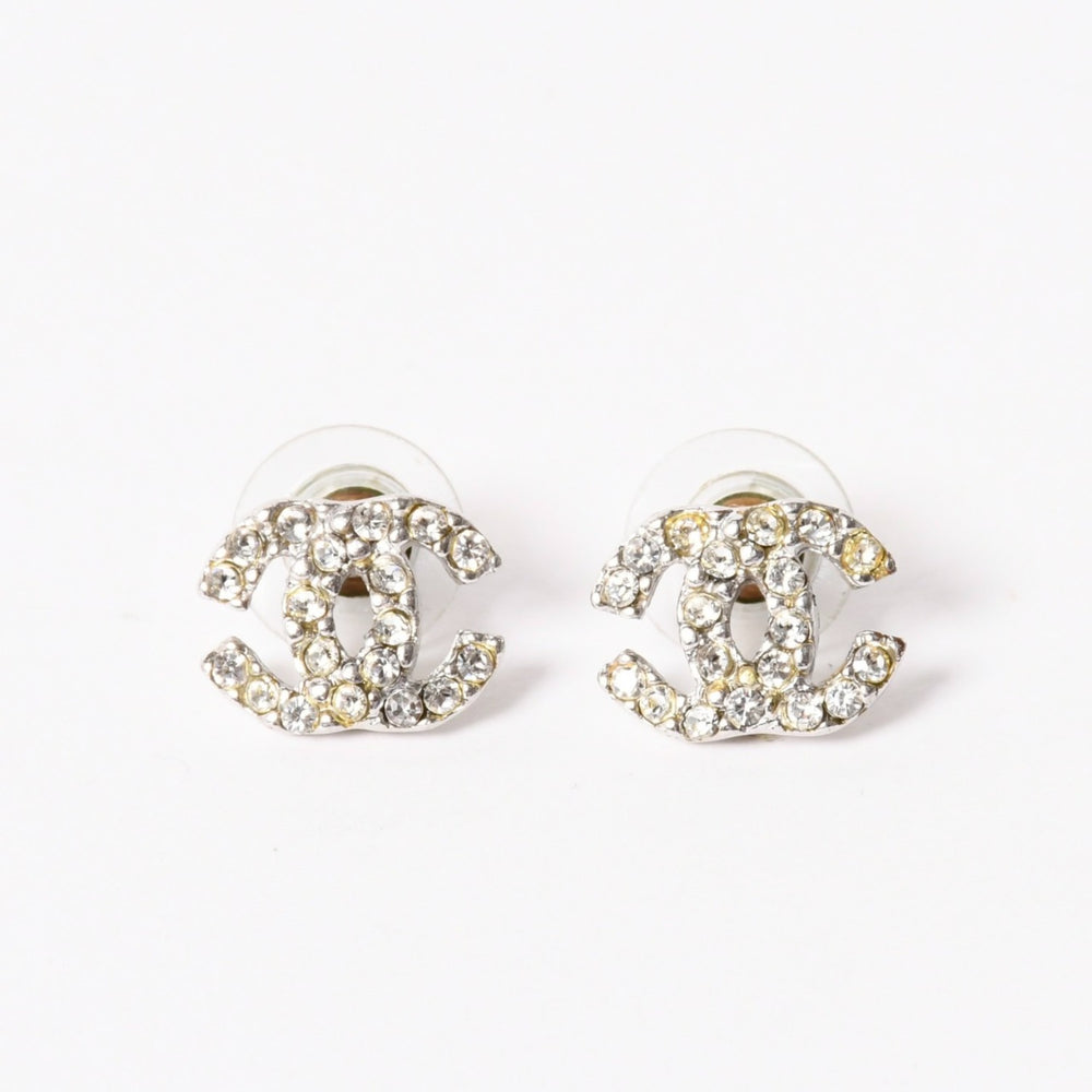 CHANEL シャネル ココマーク ピアス 重量約3.26g 05C刻印 メタル ラインストーン クリア シルバー 両耳用 美品 中古 4a003145