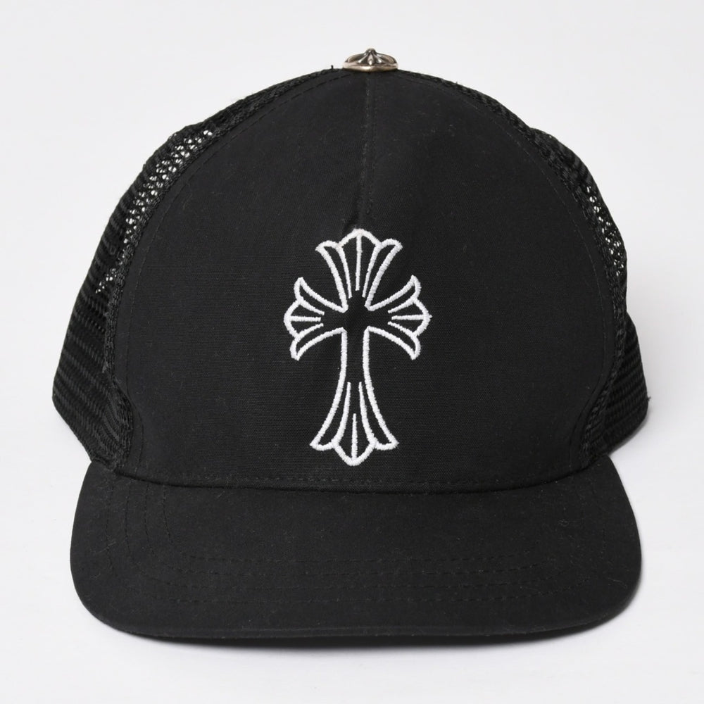 Very Good Condition CHROME HEARTS Baseball Cap CH Cross Embroidery Trucker Cap Hat Black 4a004103