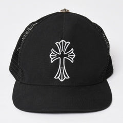 極美品 CHROME HEARTS クロムハーツ ベースボールキャップ CHクロス 刺繍 トラッカーキャップ 帽子 ブラック 4a004103