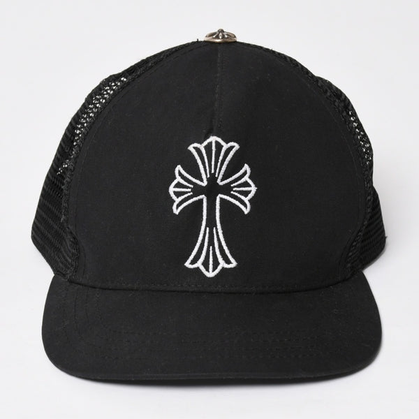 極美品 CHROME HEARTS クロムハーツ ベースボールキャップ CHクロス 刺繍 トラッカーキャップ 帽子 ブラック 4a004103