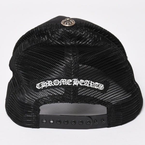 極美品 CHROME HEARTS クロムハーツ ベースボールキャップ CHクロス 刺繍 トラッカーキャップ 帽子 ブラック 4a004103