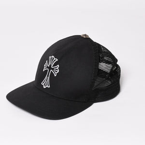 極美品 CHROME HEARTS クロムハーツ ベースボールキャップ CHクロス 刺繍 トラッカーキャップ 帽子 ブラック 4a004103