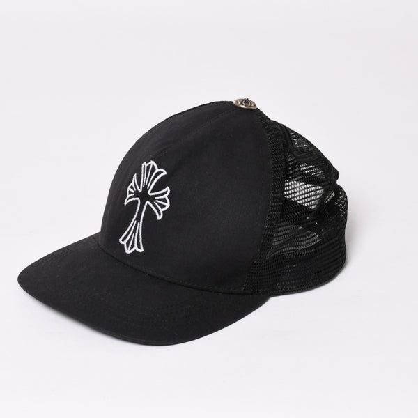 極美品 CHROME HEARTS クロムハーツ ベースボールキャップ CHクロス 刺繍 トラッカーキャップ 帽子 ブラック 4a004103