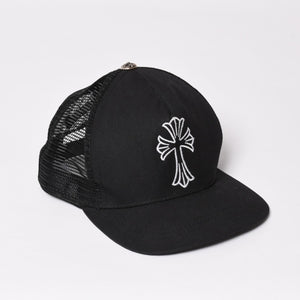 極美品 CHROME HEARTS クロムハーツ ベースボールキャップ CHクロス 刺繍 トラッカーキャップ 帽子 ブラック 4a004103