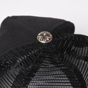 極美品 CHROME HEARTS クロムハーツ ベースボールキャップ CHクロス 刺繍 トラッカーキャップ 帽子 ブラック 4a004103
