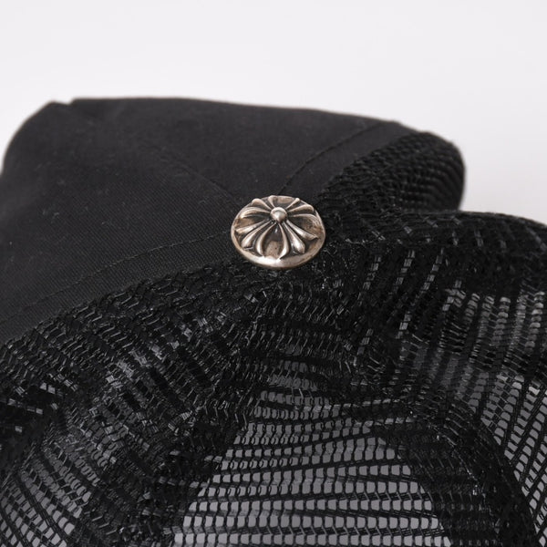 極美品 CHROME HEARTS クロムハーツ ベースボールキャップ CHクロス 刺繍 トラッカーキャップ 帽子 ブラック 4a004103