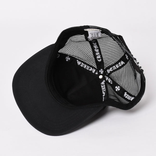 極美品 CHROME HEARTS クロムハーツ ベースボールキャップ CHクロス 刺繍 トラッカーキャップ 帽子 ブラック 4a004103