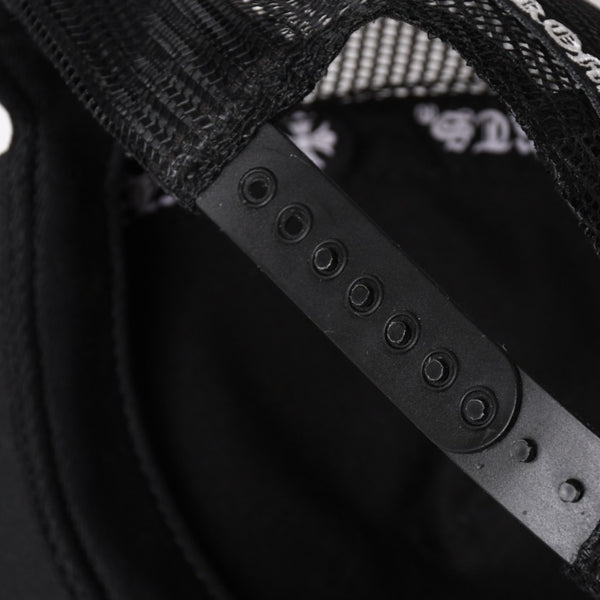 極美品 CHROME HEARTS クロムハーツ ベースボールキャップ CHクロス 刺繍 トラッカーキャップ 帽子 ブラック 4a004103
