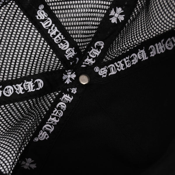 極美品 CHROME HEARTS クロムハーツ ベースボールキャップ CHクロス 刺繍 トラッカーキャップ 帽子 ブラック 4a004103