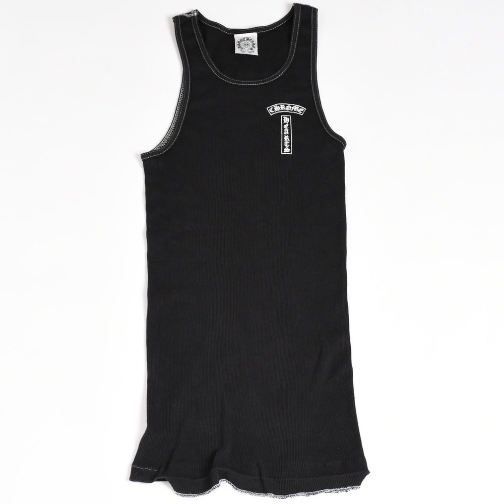 CHROME HEARTS Ribbed Tank Top Sleeveless Black M Size CH Cross Scroll Label T Bar Good Condition Used 4a004106