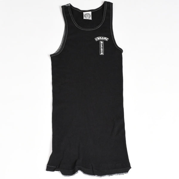CHROME HEARTS クロムハーツ リブタンクトップ ノースリーブ ブラック Mサイズ CHクロス スクロールラベル Tバー 美品 中古 4a004106