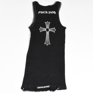 CHROME HEARTS クロムハーツ リブタンクトップ ノースリーブ ブラック Mサイズ CHクロス スクロールラベル Tバー 美品 中古 4a004106
