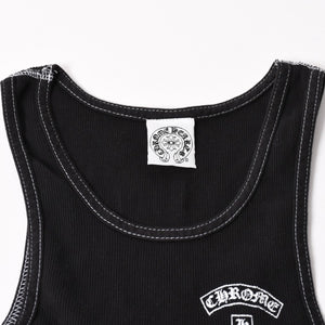 CHROME HEARTS クロムハーツ リブタンクトップ ノースリーブ ブラック Mサイズ CHクロス スクロールラベル Tバー 美品 中古 4a004106