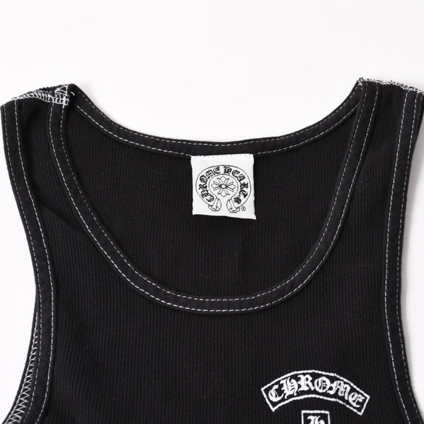 CHROME HEARTS クロムハーツ リブタンクトップ ノースリーブ ブラック Mサイズ CHクロス スクロールラベル Tバー 美品 中古 4a004106