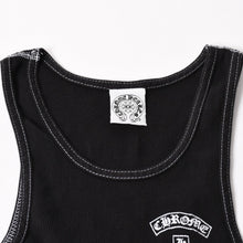 画像をギャラリービューアに読み込む, CHROME HEARTS クロムハーツ リブタンクトップ ノースリーブ ブラック Mサイズ CHクロス スクロールラベル Tバー 美品 中古 4a004106