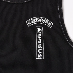 CHROME HEARTS クロムハーツ リブタンクトップ ノースリーブ ブラック Mサイズ CHクロス スクロールラベル Tバー 美品 中古 4a004106