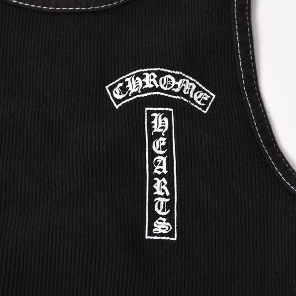 CHROME HEARTS クロムハーツ リブタンクトップ ノースリーブ ブラック Mサイズ CHクロス スクロールラベル Tバー 美品 中古 4a004106