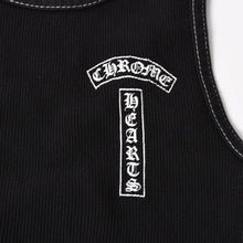 画像をギャラリービューアに読み込む, CHROME HEARTS クロムハーツ リブタンクトップ ノースリーブ ブラック Mサイズ CHクロス スクロールラベル Tバー 美品 中古 4a004106