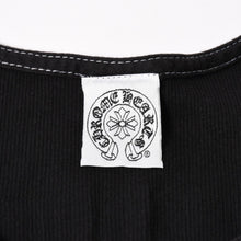 画像をギャラリービューアに読み込む, CHROME HEARTS クロムハーツ リブタンクトップ ノースリーブ ブラック Mサイズ CHクロス スクロールラベル Tバー 美品 中古 4a004106