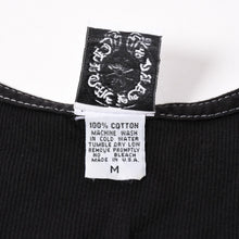 画像をギャラリービューアに読み込む, CHROME HEARTS クロムハーツ リブタンクトップ ノースリーブ ブラック Mサイズ CHクロス スクロールラベル Tバー 美品 中古 4a004106