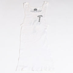 CHROME HEARTS Ribbed Tank Top Sleeveless White L Size CH Cross Scroll Label T Bar Good Condition Used 4a004071