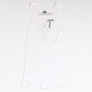 CHROME HEARTS Ribbed Tank Top Sleeveless White L Size CH Cross Scroll Label T Bar Good Condition Used 4a004071