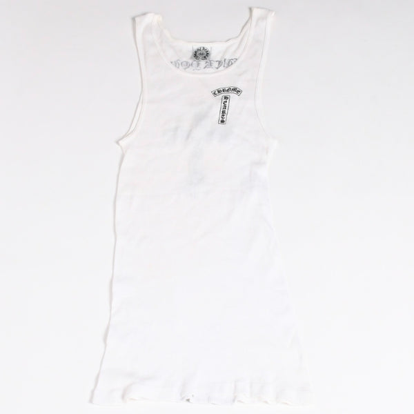 CHROME HEARTS Ribbed Tank Top Sleeveless White L Size CH Cross Scroll Label T Bar Good Condition Used 4a004071