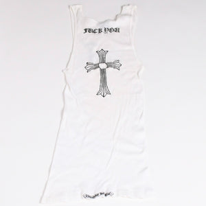 CHROME HEARTS Ribbed Tank Top Sleeveless White L Size CH Cross Scroll Label T Bar Good Condition Used 4a004071