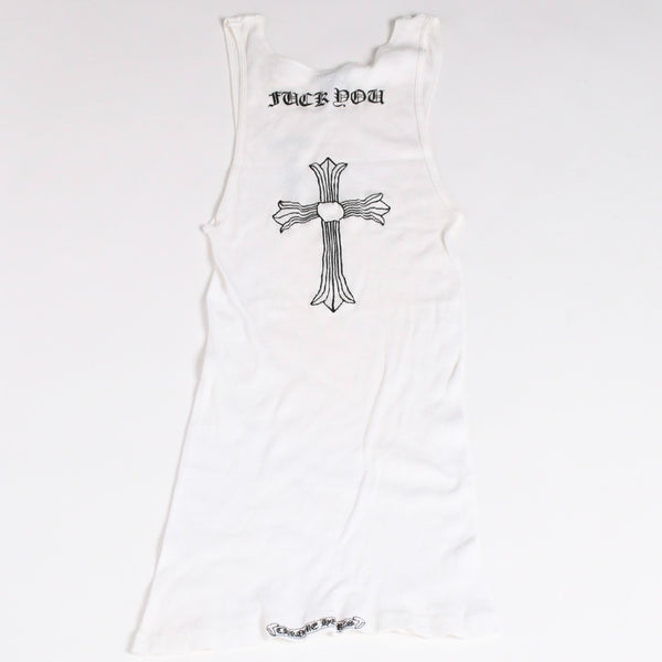 CHROME HEARTS Ribbed Tank Top Sleeveless White L Size CH Cross Scroll Label T Bar Good Condition Used 4a004071