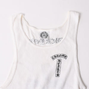 CHROME HEARTS Ribbed Tank Top Sleeveless White L Size CH Cross Scroll Label T Bar Good Condition Used 4a004071