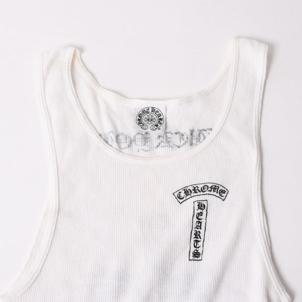CHROME HEARTS Ribbed Tank Top Sleeveless White L Size CH Cross Scroll Label T Bar Good Condition Used 4a004071