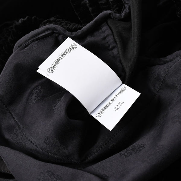新品未使用品 CHROME HEARTS クロムハーツ Y NOT 25AW トラックパンツ サイズL レーヨン ベロア ブラック 中古 4a004095