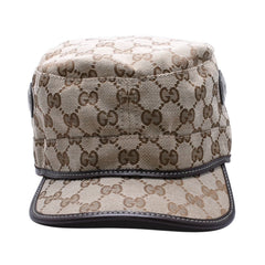極美品 GUCCI グッチ GGキャンバス キャップ WORK CAP ワークキャップ シルバー金具 サイズL ブラウン 中古 4a003965