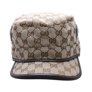 極美品 GUCCI グッチ GGキャンバス キャップ WORK CAP ワークキャップ シルバー金具 サイズL ブラウン 中古 4a003965