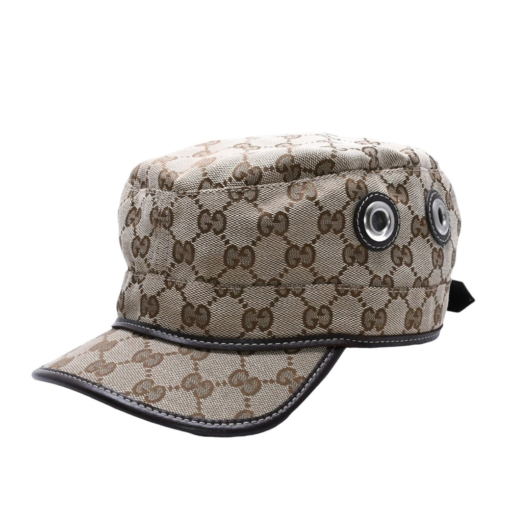 極美品 GUCCI グッチ GGキャンバス キャップ WORK CAP ワークキャップ シルバー金具 サイズL ブラウン 中古 4a003965