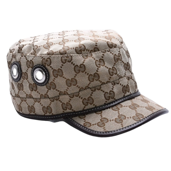 極美品 GUCCI グッチ GGキャンバス キャップ WORK CAP ワークキャップ シルバー金具 サイズL ブラウン 中古 4a003965
