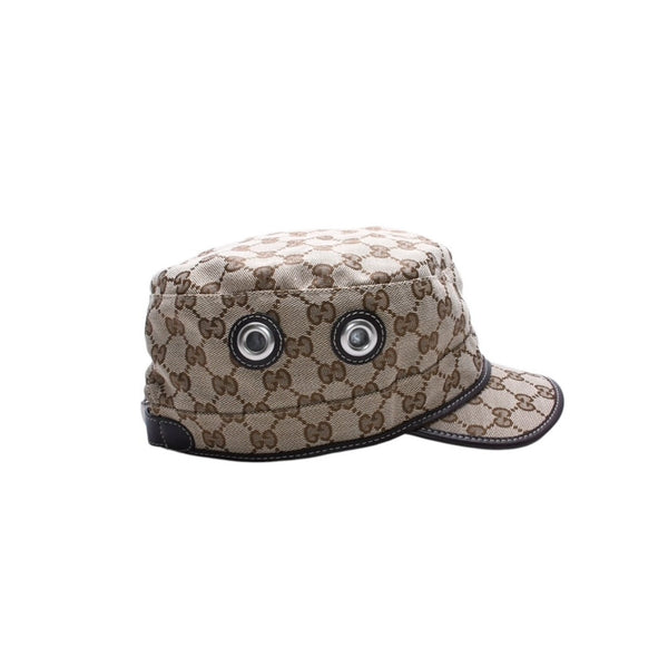 極美品 GUCCI グッチ GGキャンバス キャップ WORK CAP ワークキャップ シルバー金具 サイズL ブラウン 中古 4a003965