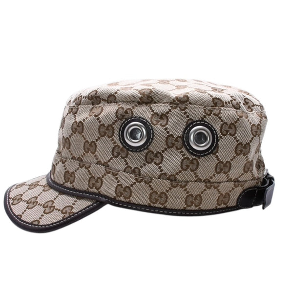 極美品 GUCCI グッチ GGキャンバス キャップ WORK CAP ワークキャップ シルバー金具 サイズL ブラウン 中古 4a003965