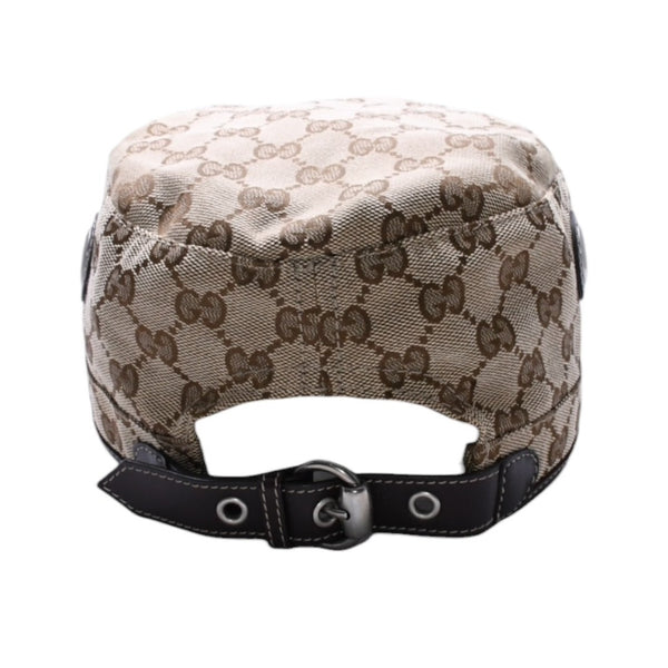 極美品 GUCCI グッチ GGキャンバス キャップ WORK CAP ワークキャップ シルバー金具 サイズL ブラウン 中古 4a003965