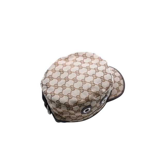 極美品 GUCCI グッチ GGキャンバス キャップ WORK CAP ワークキャップ シルバー金具 サイズL ブラウン 中古 4a003965