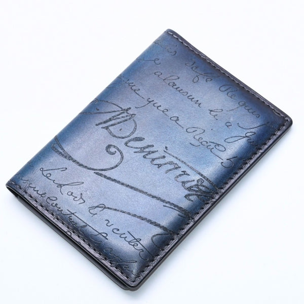 Berluti Berluti Calligraphy Card Case Pass Case Leather Navy Blue F0135 Good Condition Used 4a003974