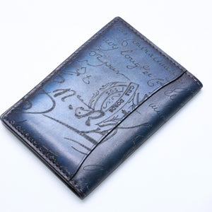 Berluti Berluti Calligraphy Card Case Pass Case Leather Navy Blue F0135 Good Condition Used 4a003974