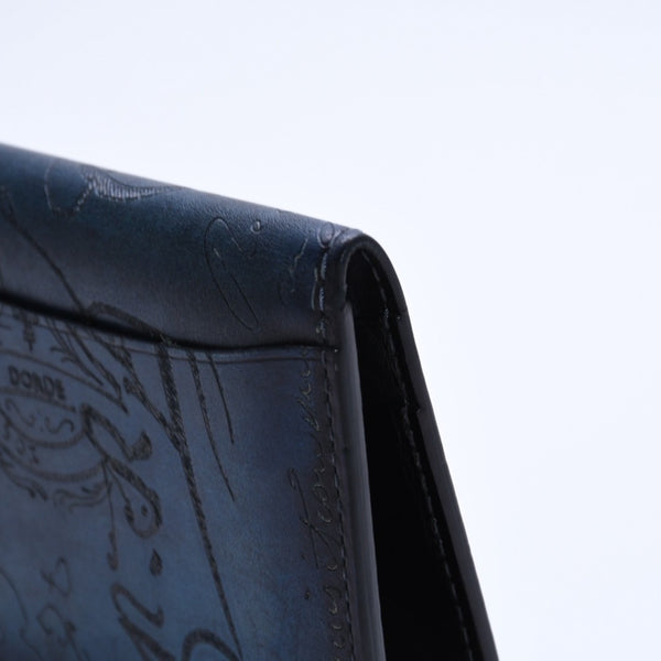 Berluti Berluti Calligraphy Card Case Pass Case Leather Navy Blue F0135 Good Condition Used 4a003974