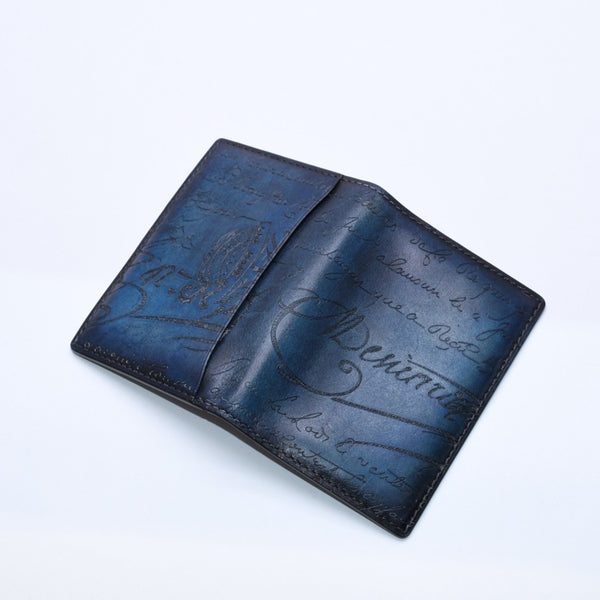 Berluti Berluti Calligraphy Card Case Pass Case Leather Navy Blue F0135 Good Condition Used 4a003974