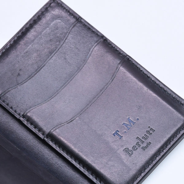 Berluti Berluti Calligraphy Card Case Pass Case Leather Navy Blue F0135 Good Condition Used 4a003974