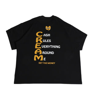 極美品 Wu-Tang Clan ウータンクラン オフィシャルTシャツ Wロゴ C.R.E.A.M. ヴィンテージ加工 ブラック イエロー XXLサイズ 中古 4a004123