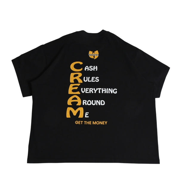極美品 Wu-Tang Clan ウータンクラン オフィシャルTシャツ Wロゴ C.R.E.A.M. ヴィンテージ加工 ブラック イエロー XXLサイズ 中古 4a004123